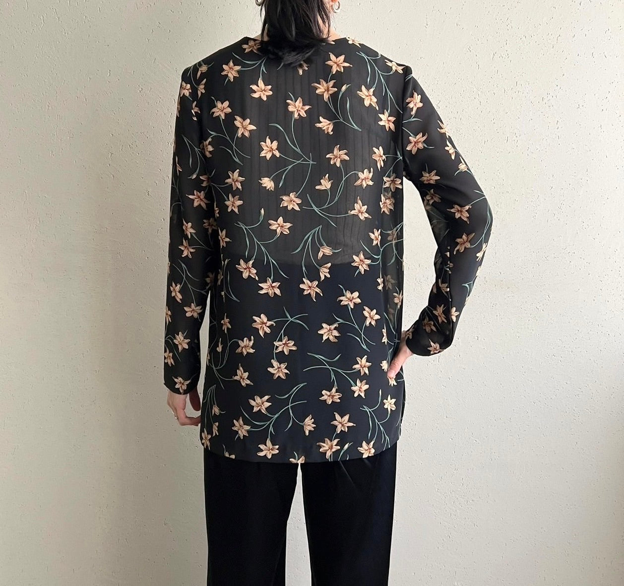 90s Sheer Printed Blouse Made in USA