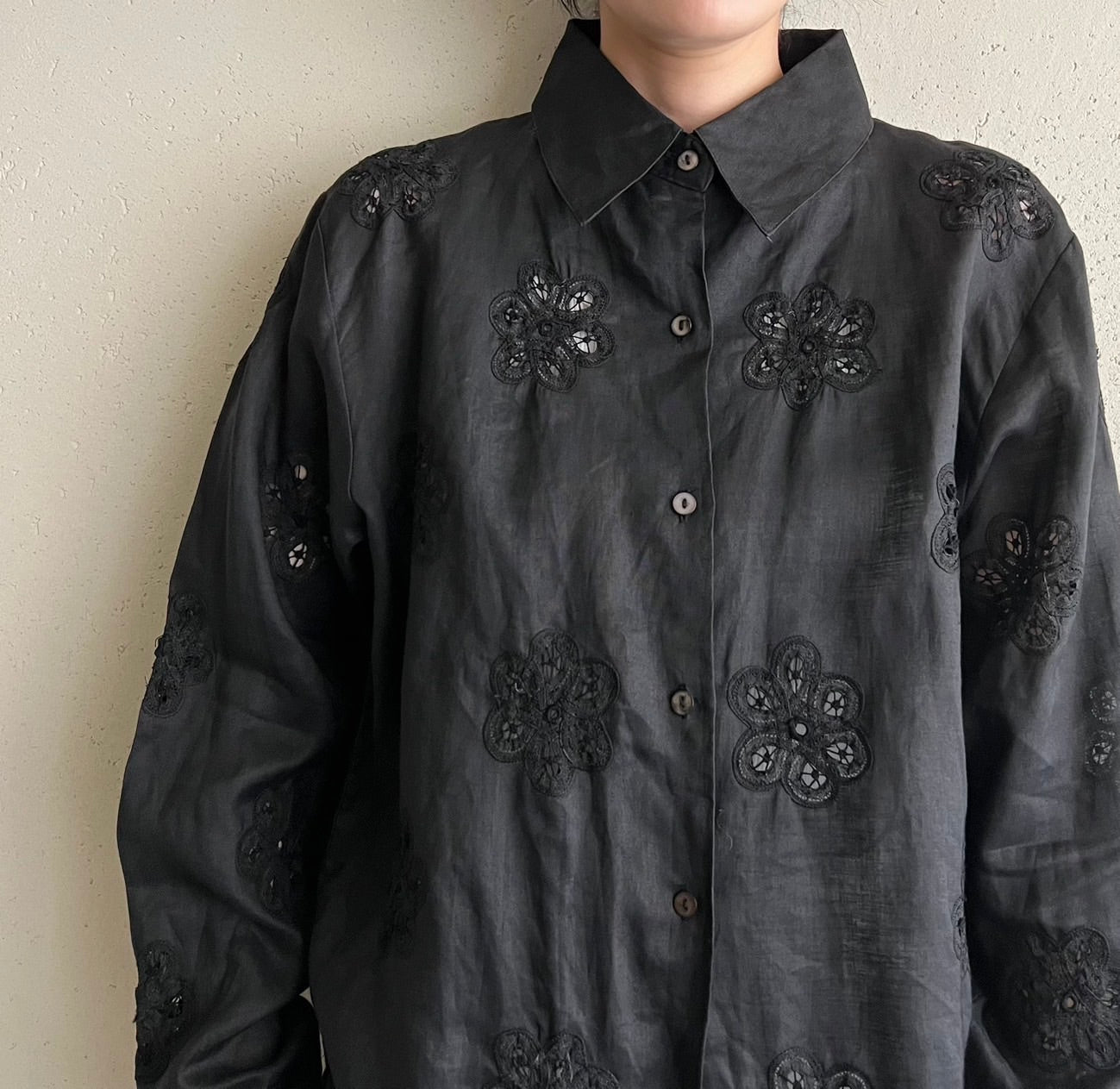 90s Black Cut Lace Shirt
