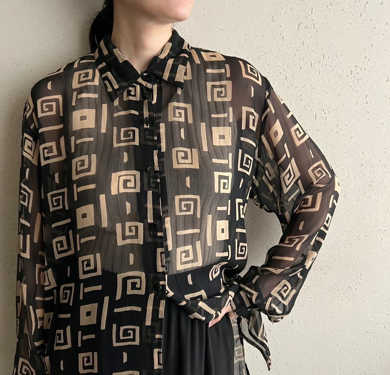 90s Silk Printed Sheer Shirt