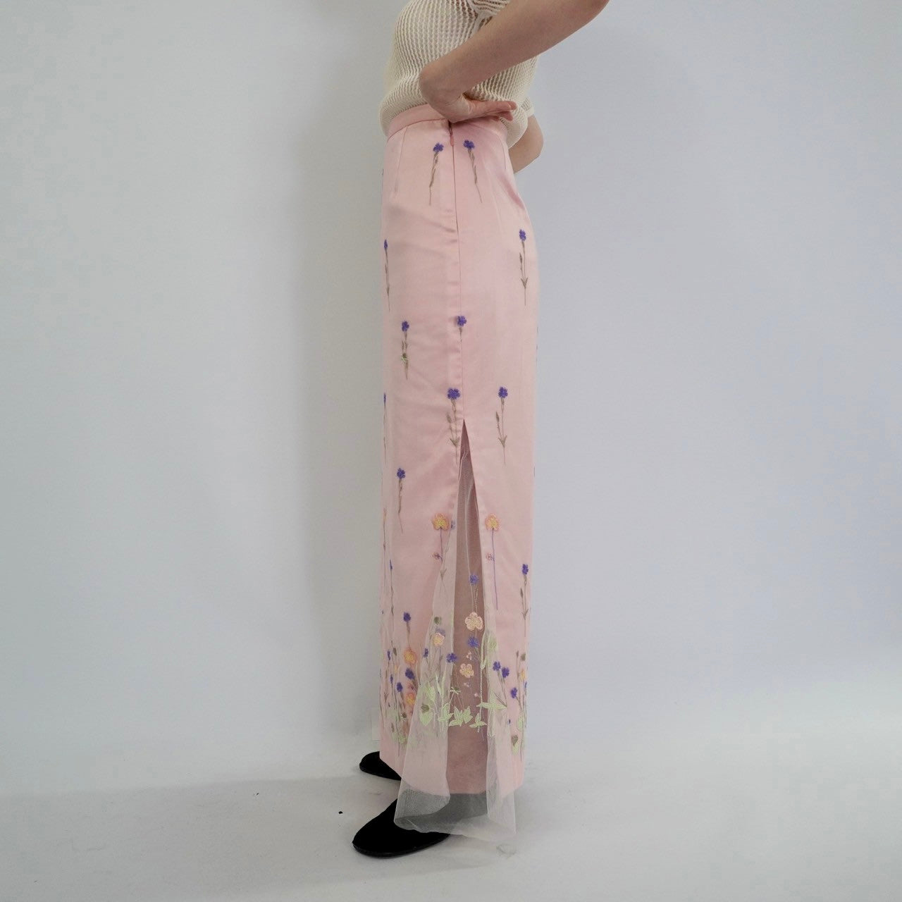 90s Embroidery Sheer Maxi Skirt