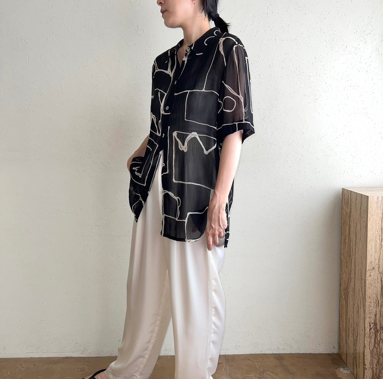 90s EURO Printed Sheer Shirt