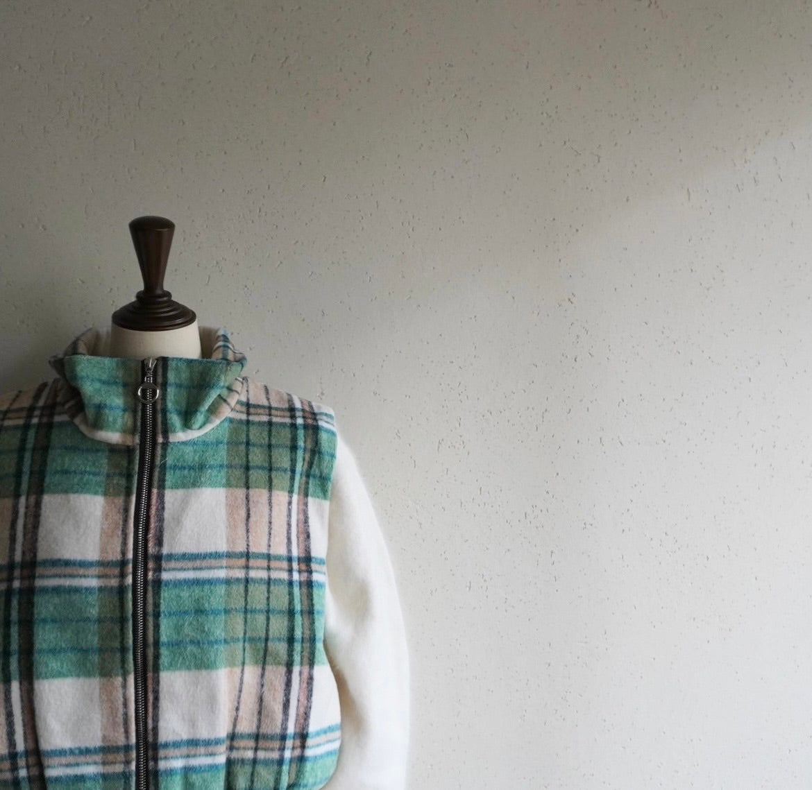 Green Plaid Zip Vest