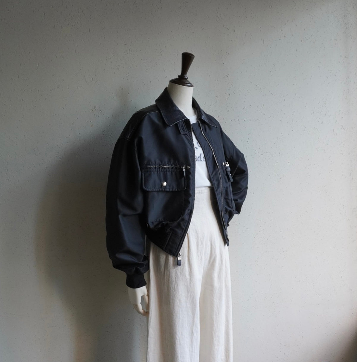 90s Nylon×Leather Jacket Made in USA