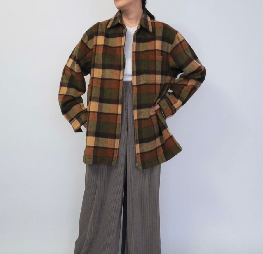 90s Zip Plaid Shirt, Jacket