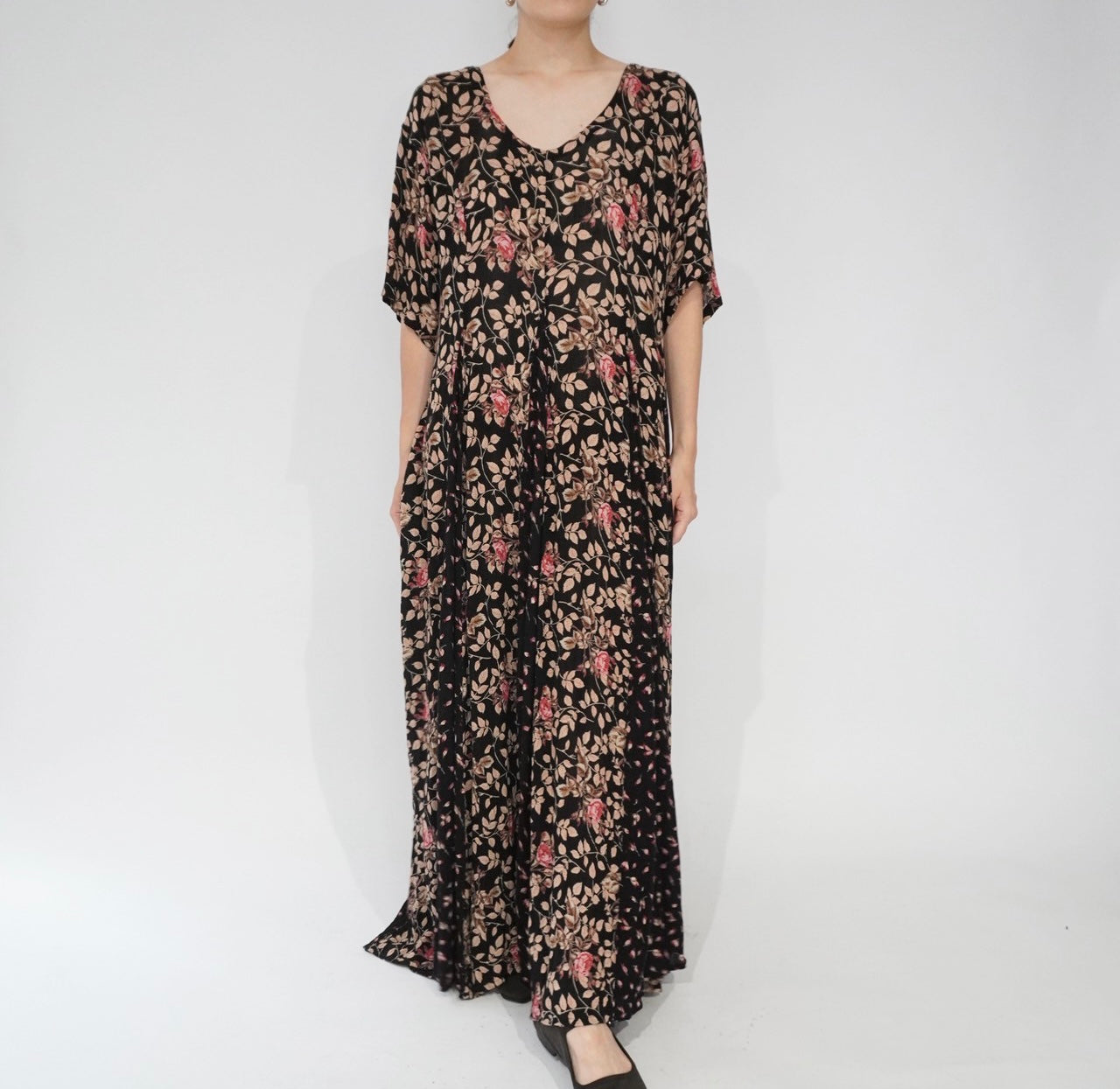 80s Floral Printed Rayon Dress