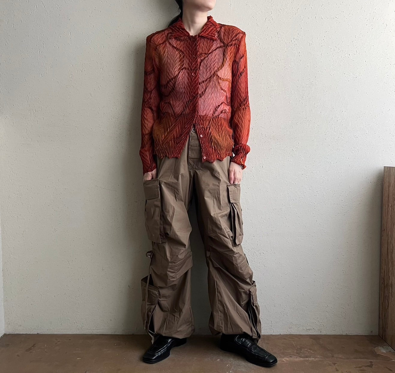 90s Sheer Pleated Design Shirt