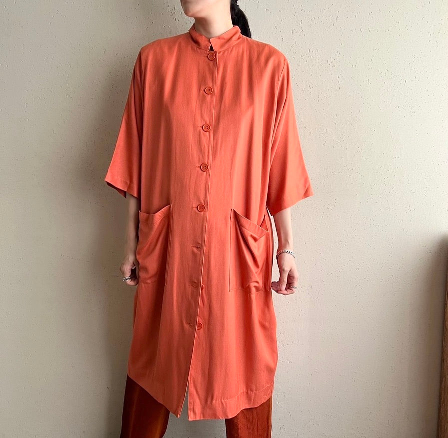 80s "FRANCES HENACHAN" Silk Long Shirt Jacket