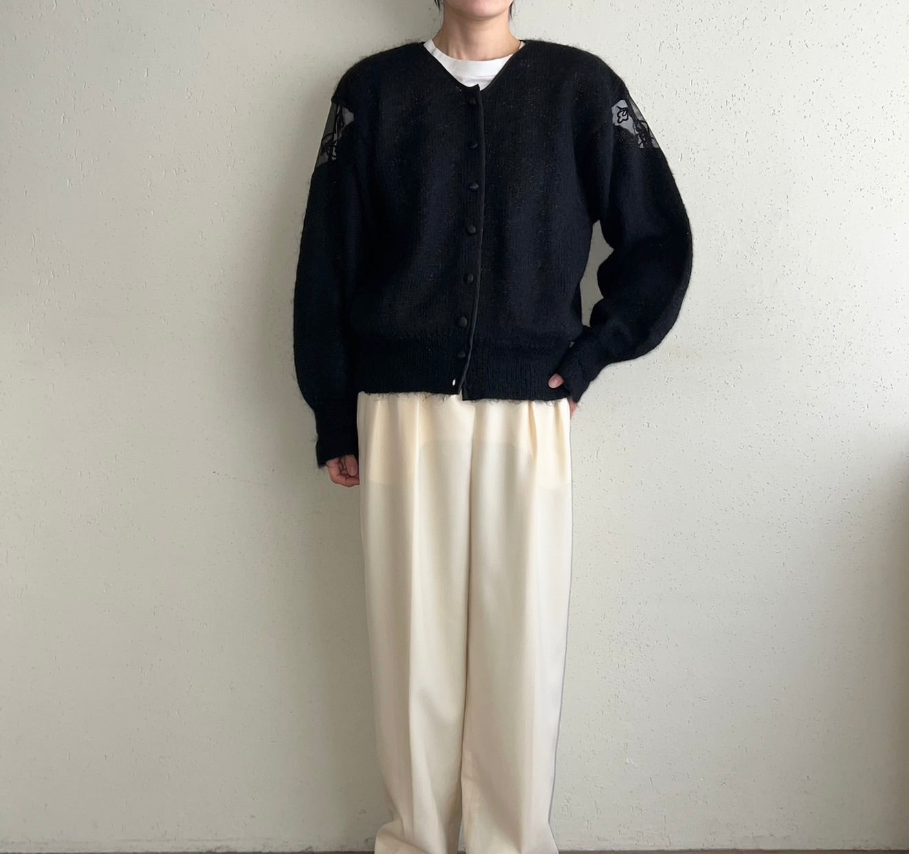 90s Lace Design Mohair Knit Cardigan Made in Italy