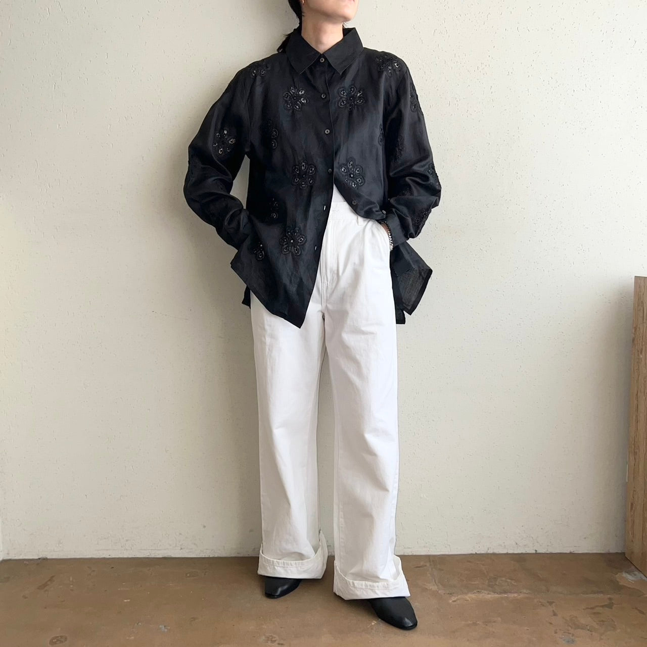90s Black Cut Lace Shirt