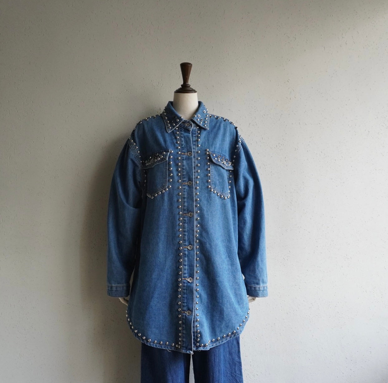 90s EURO Studs Design Denim Jacket,Shirt