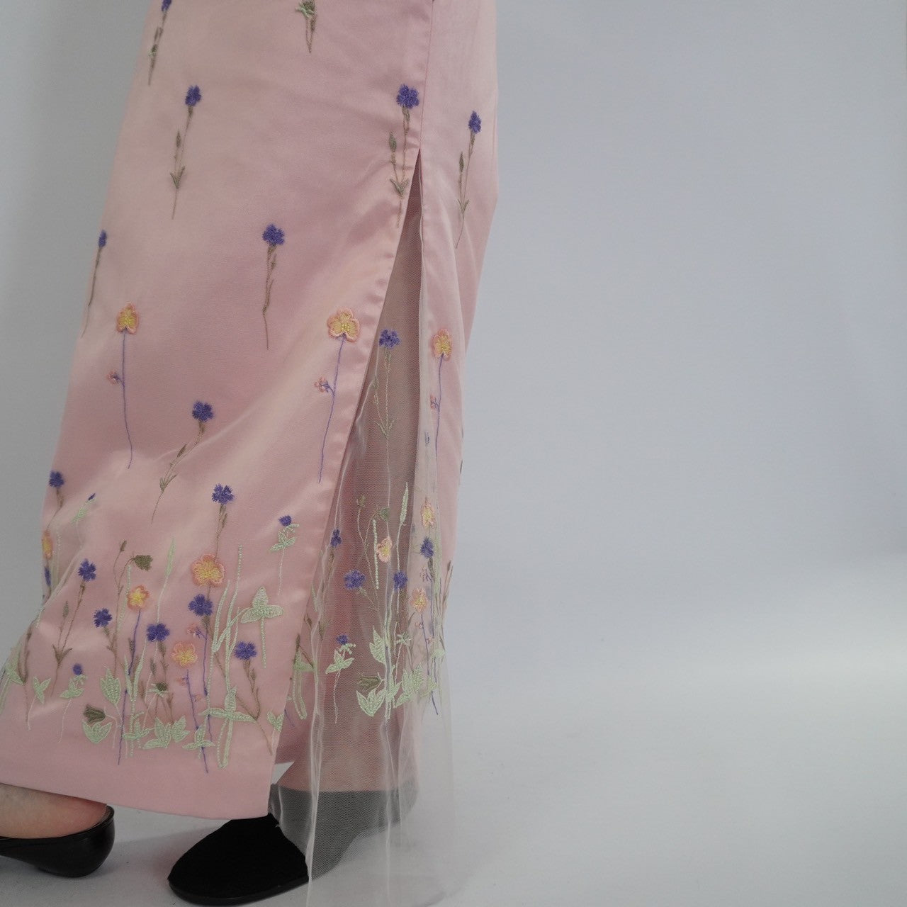 90s Embroidery Sheer Maxi Skirt