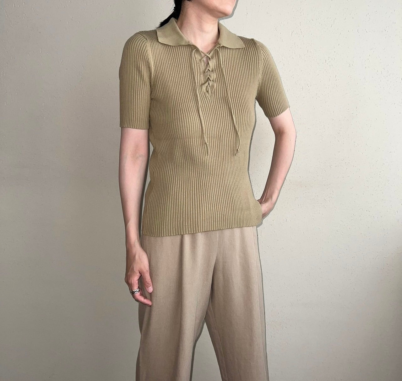 90s Ribbed Lace Up Top