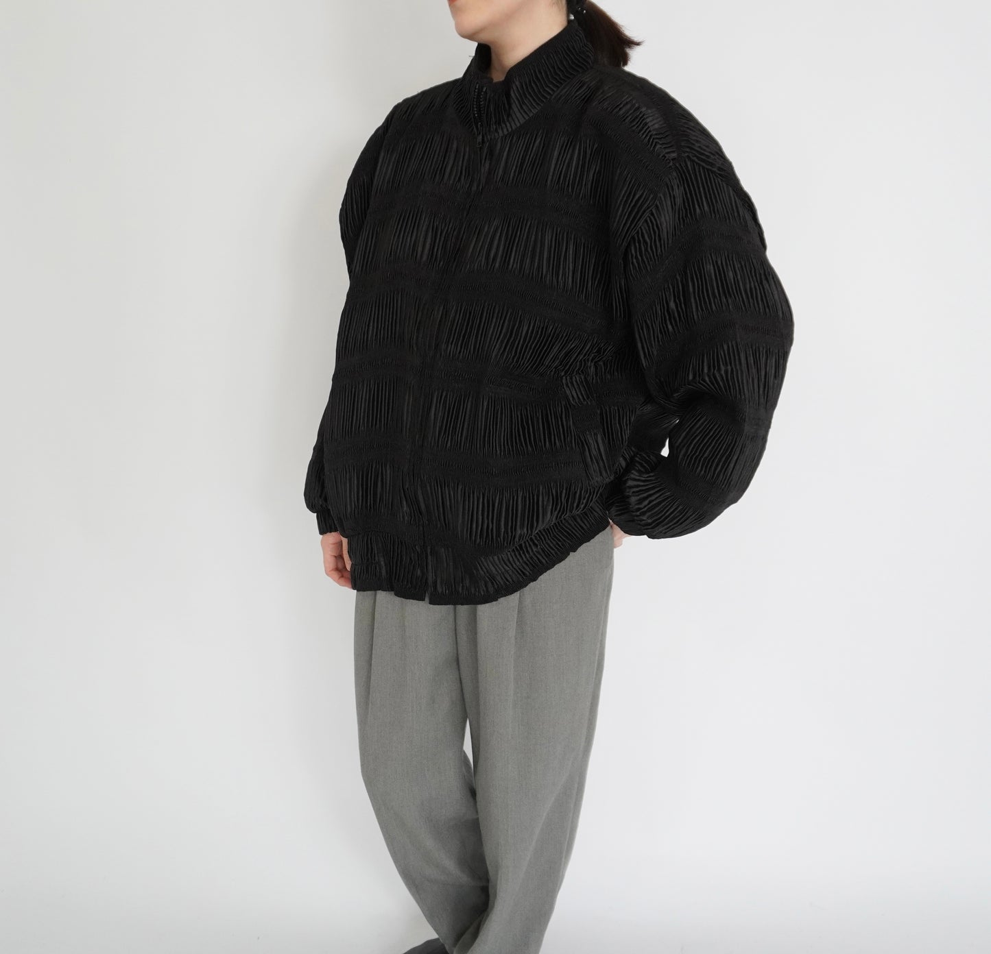 90s Black Pleat Jacket