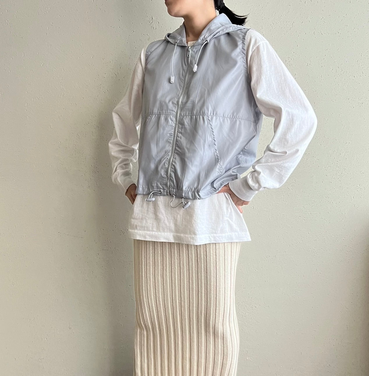 90s Light Blue Sleeveless Zipped Top Dead Stock