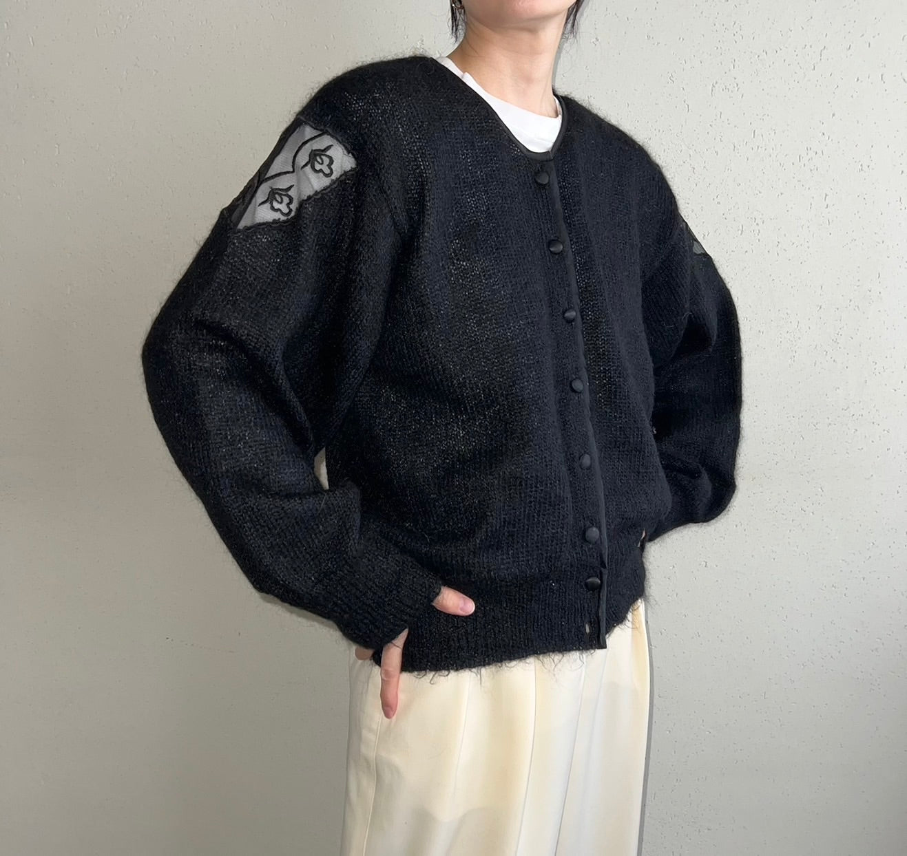 90s Lace Design Mohair Knit Cardigan Made in Italy