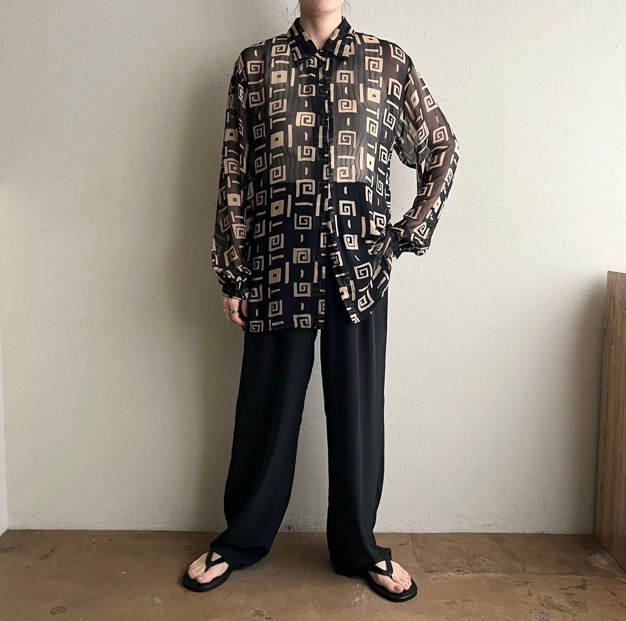90s Silk Printed Sheer Shirt