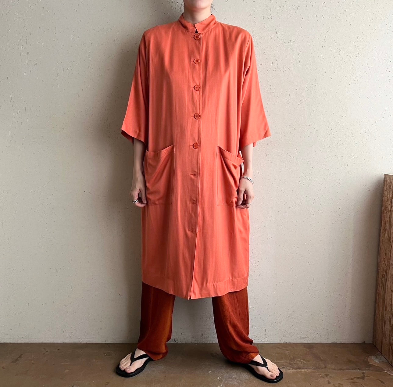 80s "FRANCES HENACHAN" Silk Long Shirt Jacket