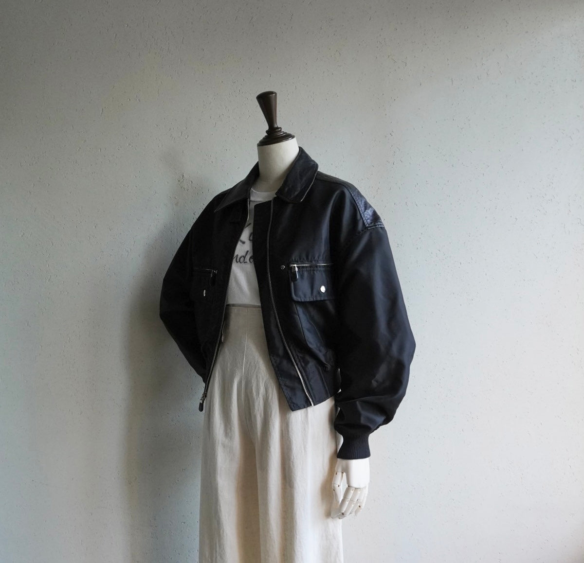 90s Nylon×Leather Jacket Made in USA