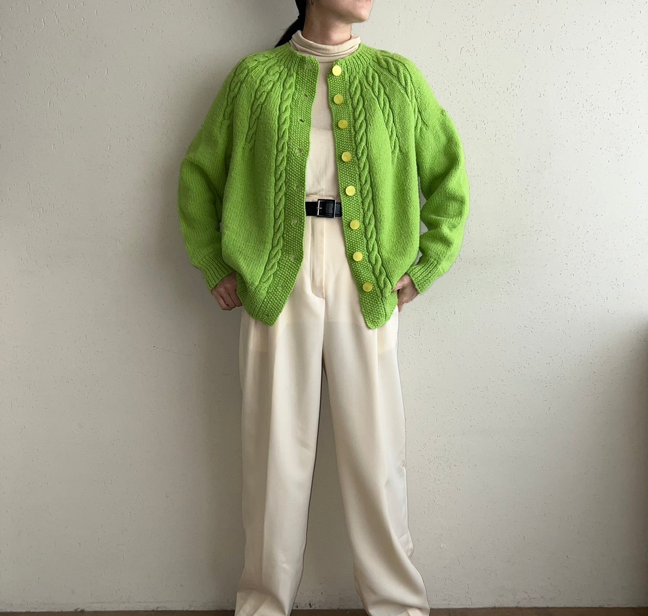 80s Light Green Knit Cardigan