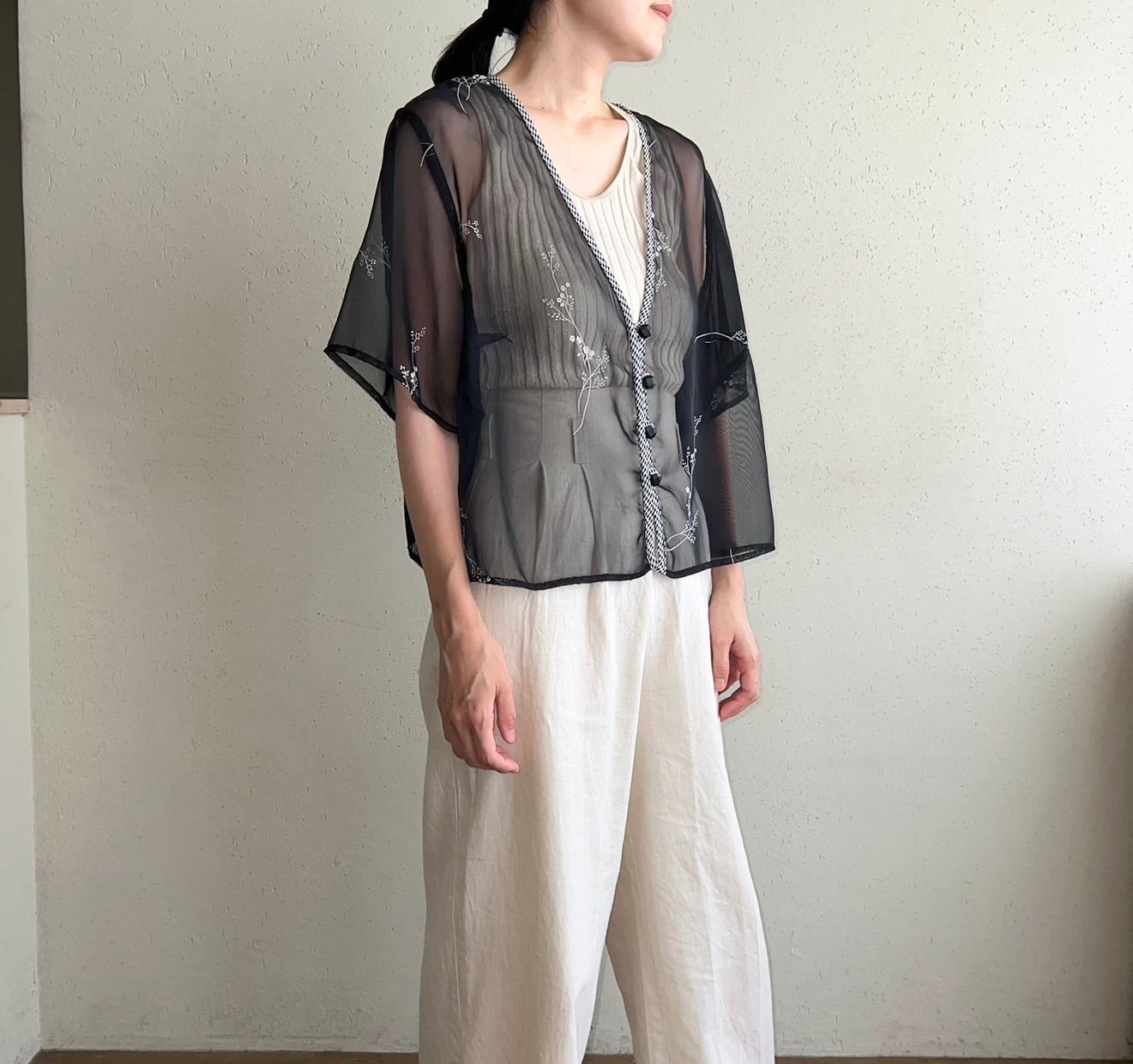 90s Sheer Printed Blouse Made in USA