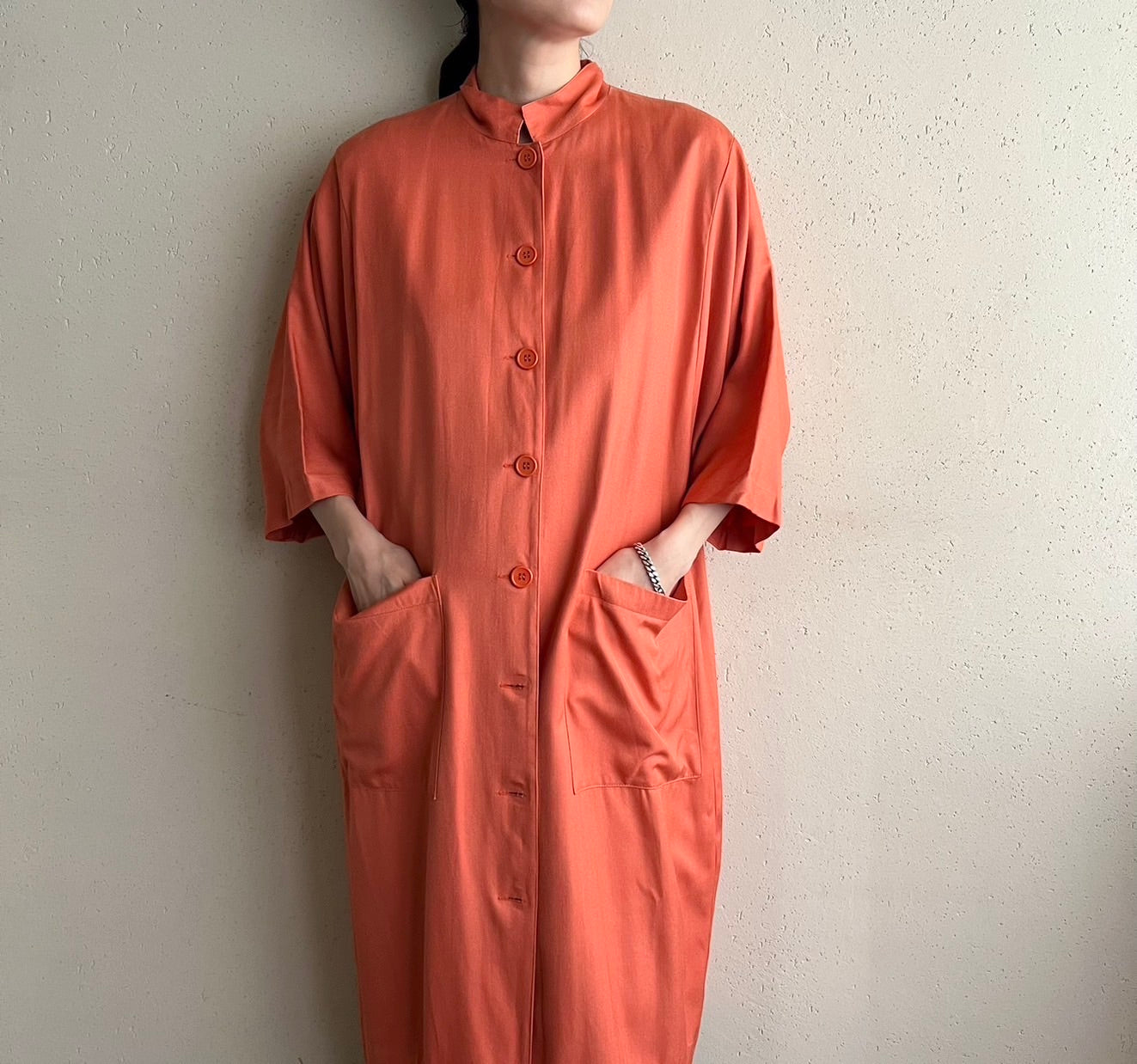 80s "FRANCES HENACHAN" Silk Long Shirt Jacket