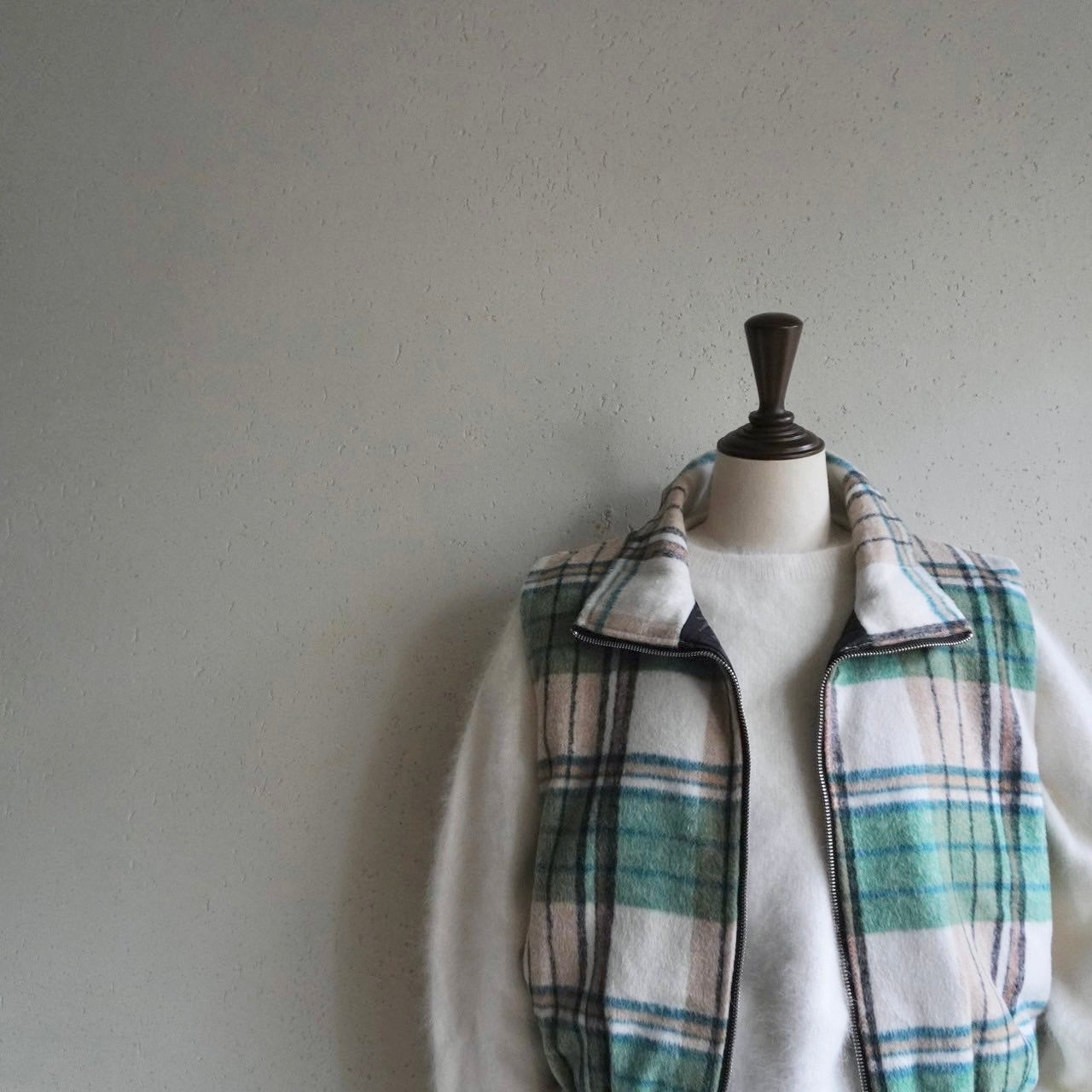 Green Plaid Zip Vest