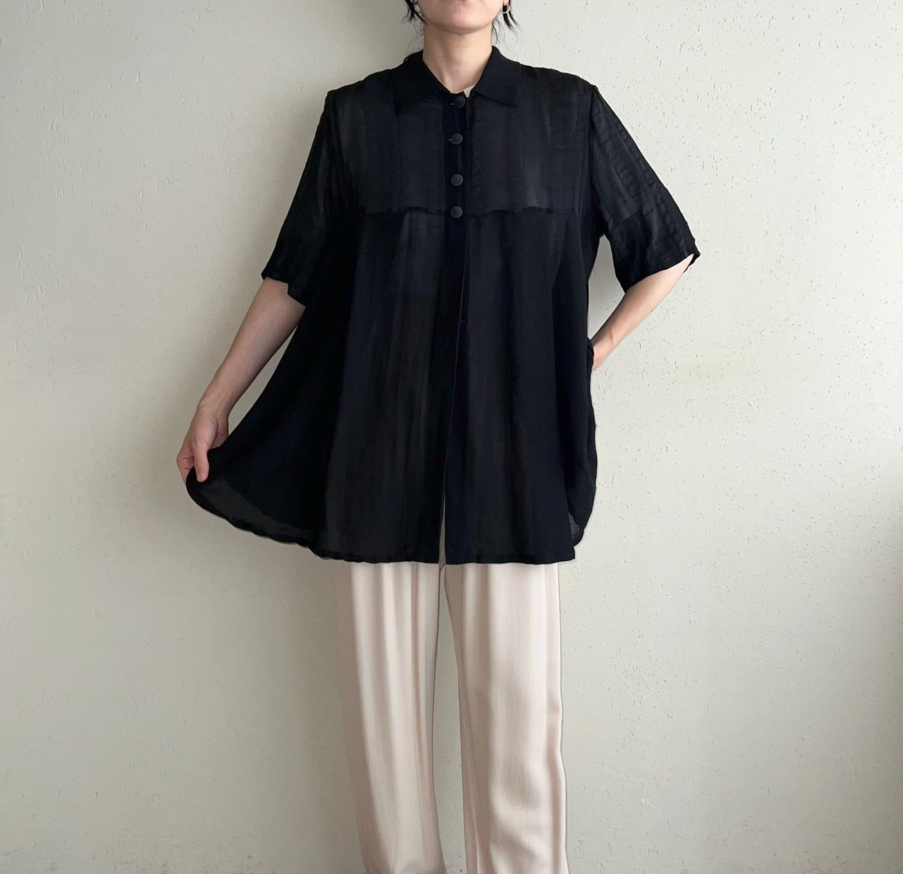 90s Black Sheer Shirt Made in Italy