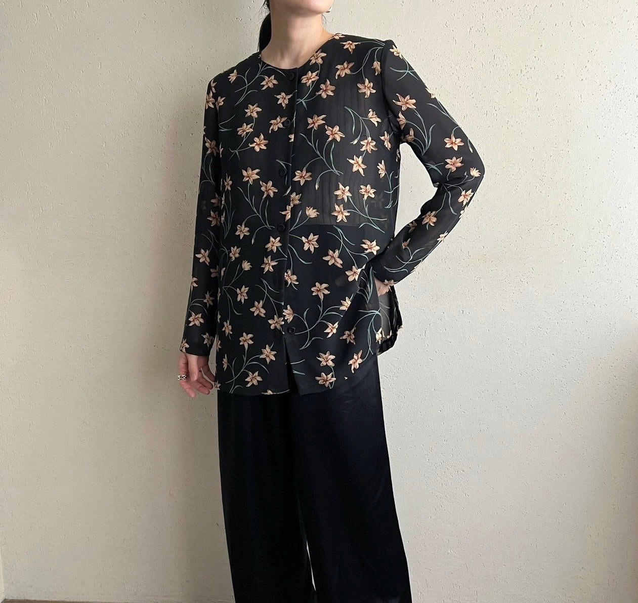 90s Sheer Printed Blouse Made in USA