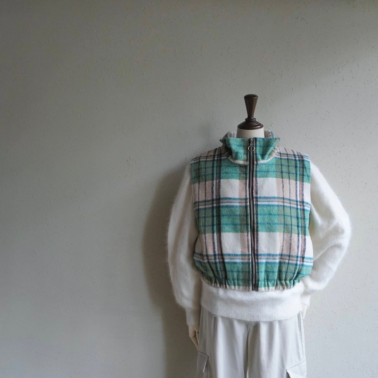 Green Plaid Zip Vest