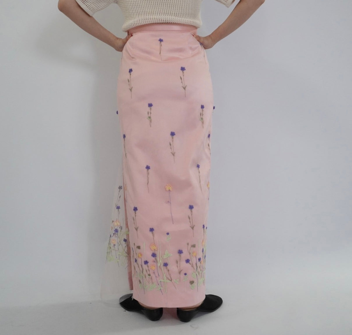 90s Embroidery Sheer Maxi Skirt
