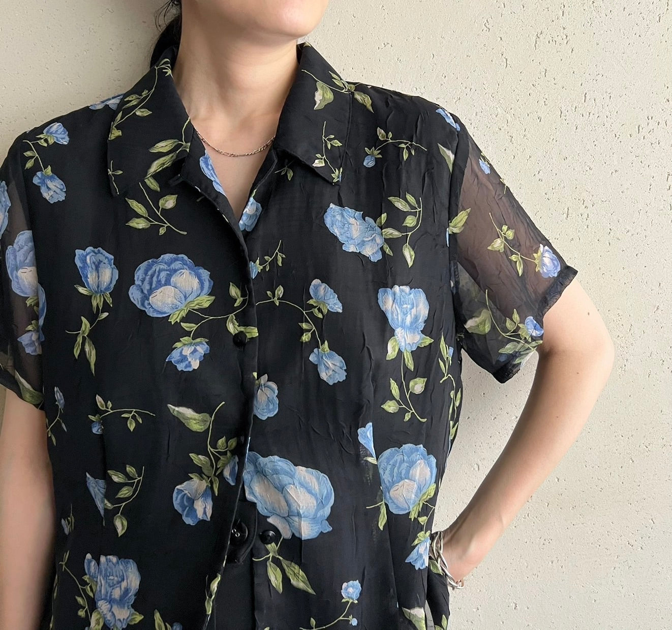 90s Printed Sheer Shirt