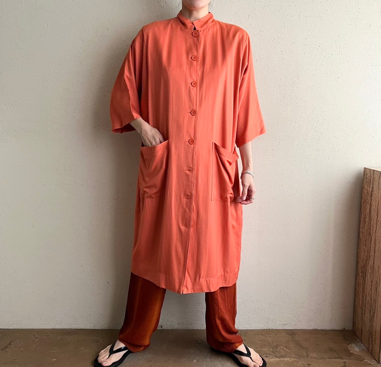 80s "FRANCES HENACHAN" Silk Long Shirt Jacket