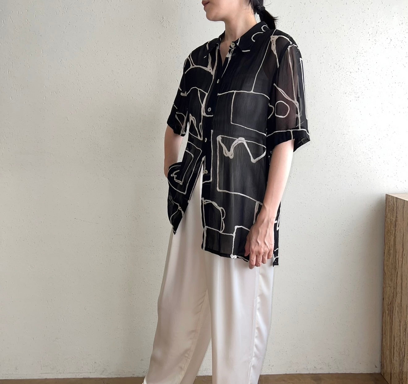 90s EURO Printed Sheer Shirt
