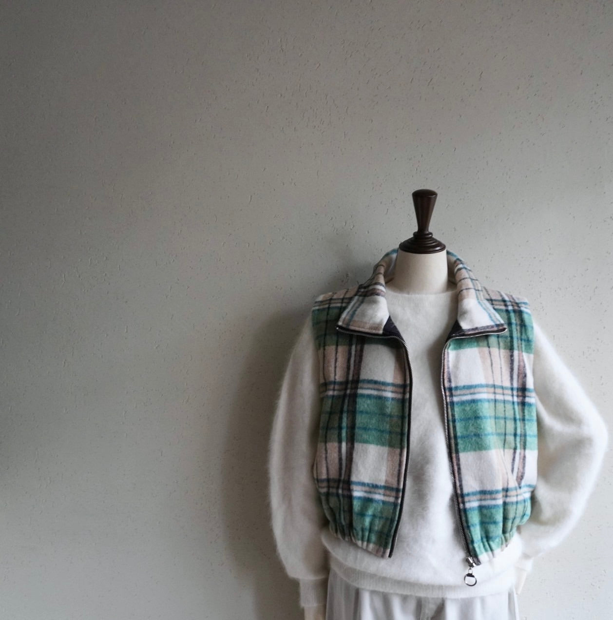 Green Plaid Zip Vest