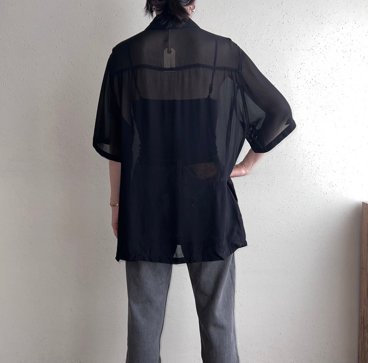 90s Black Oversized Sheer Shirt