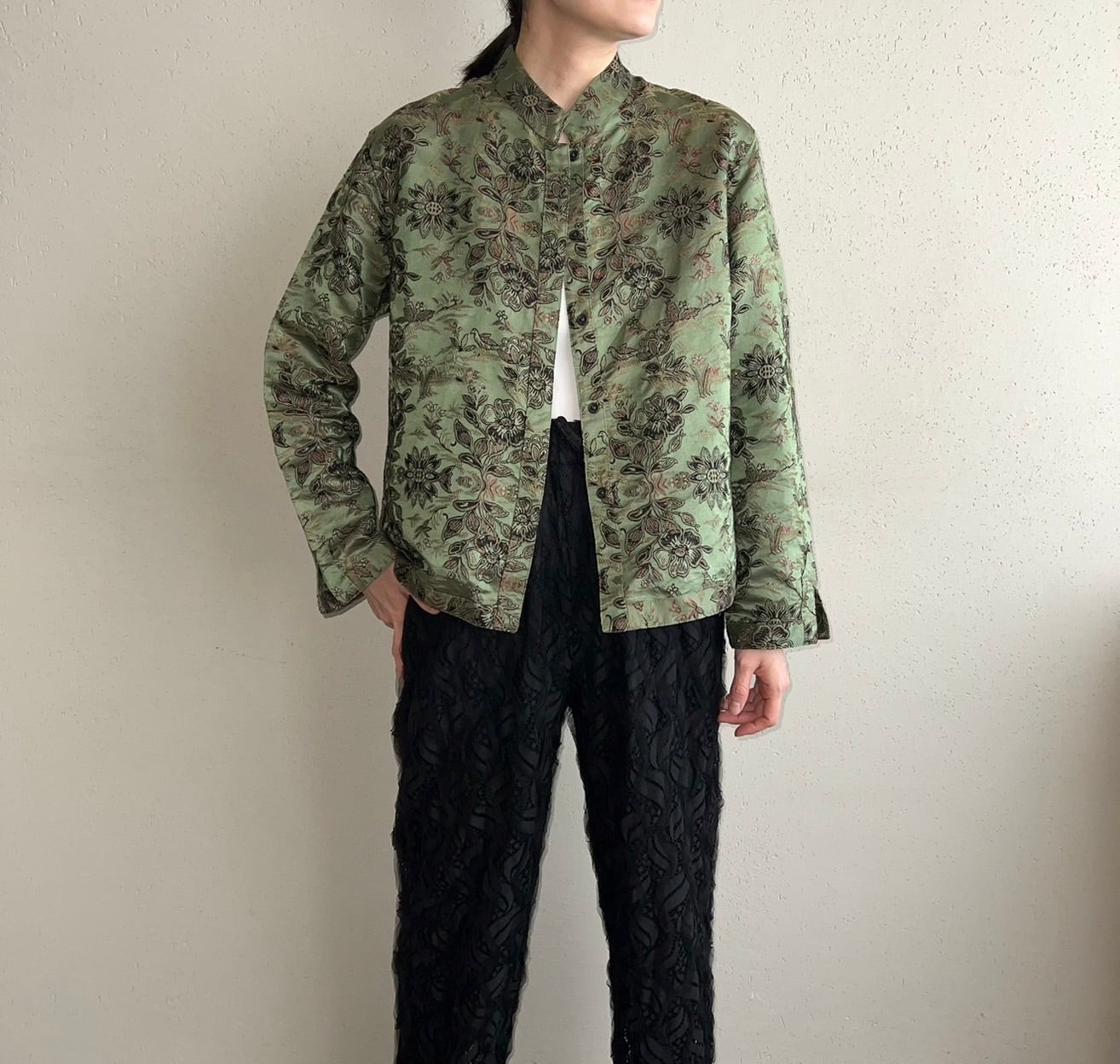 90s Silk Embroidery Shirt Jacket