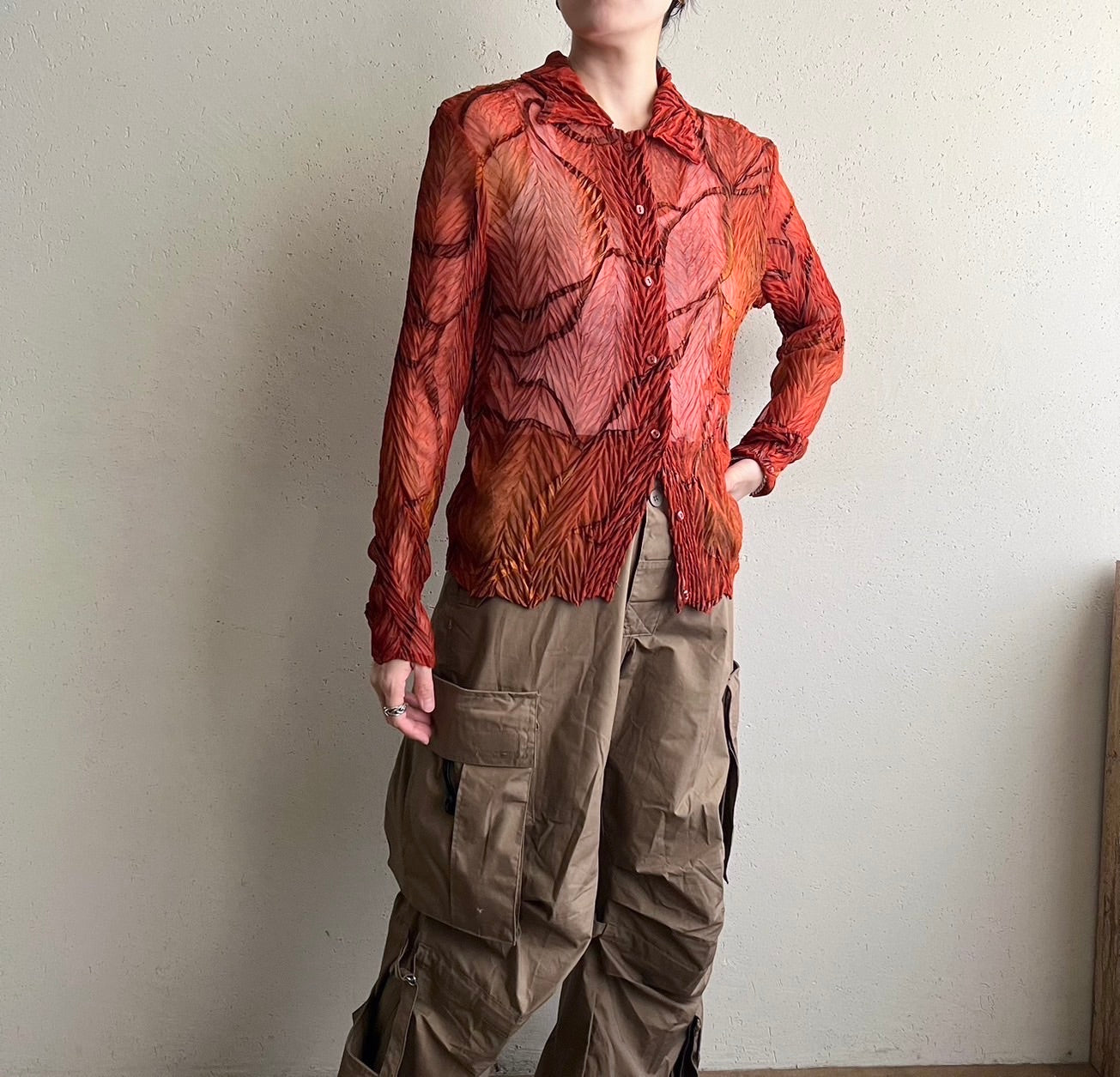 90s Sheer Pleated Design Shirt