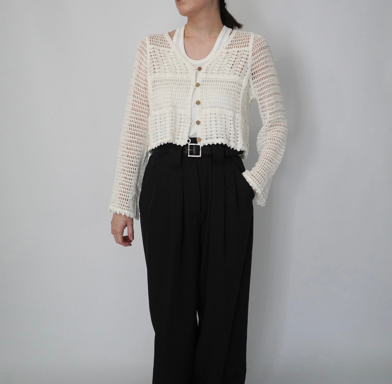 90s White Crochet Cardigan