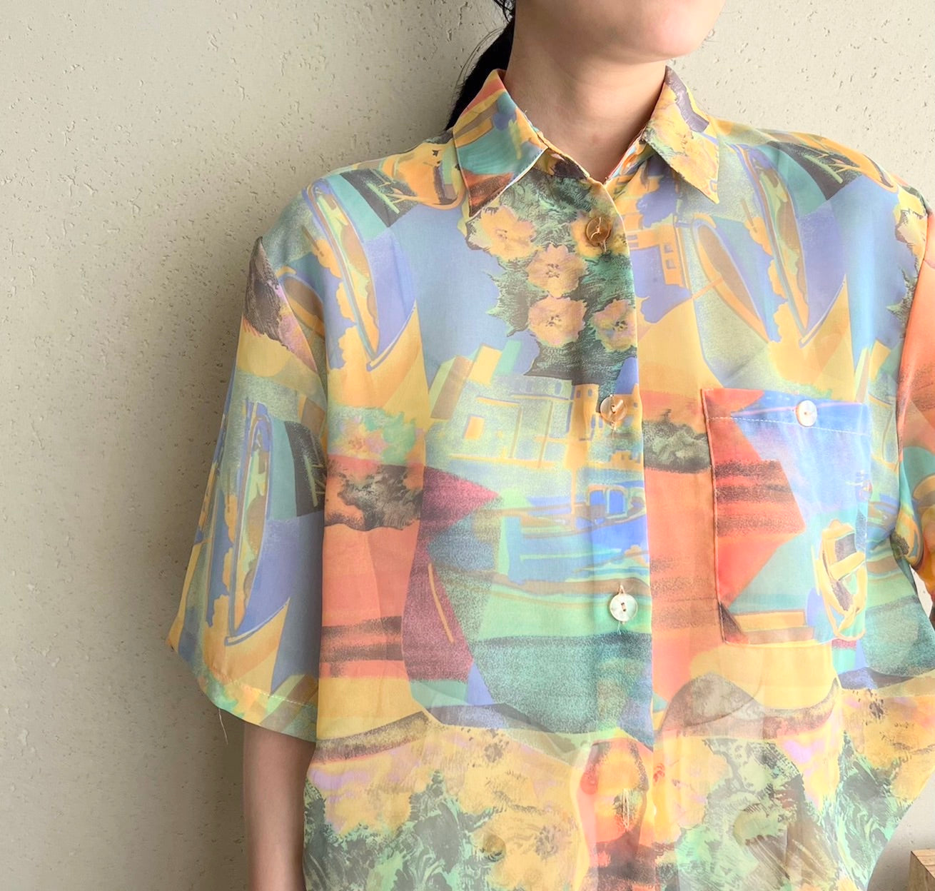90s Sheer Pattern Printed Shirt