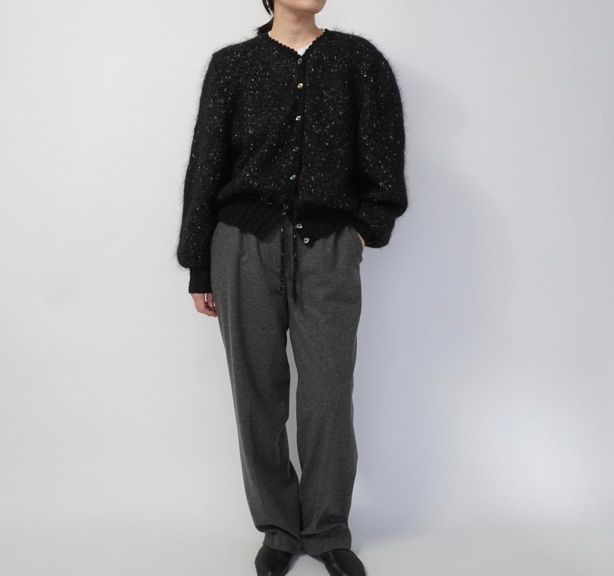 90s Black Design Knit Cardigan