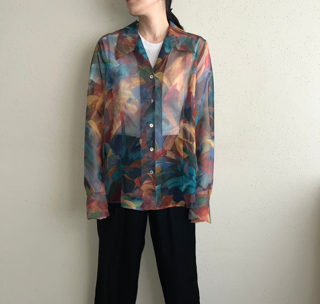 90s Printed Sheer Shirt Made in USA