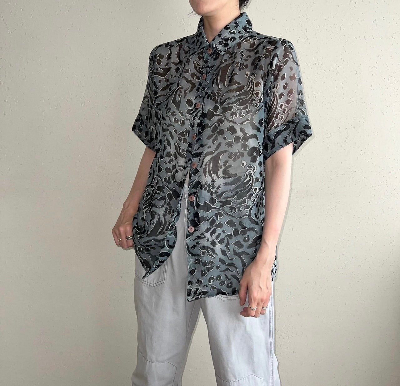 90s Sheer Pattern Printed Shirt