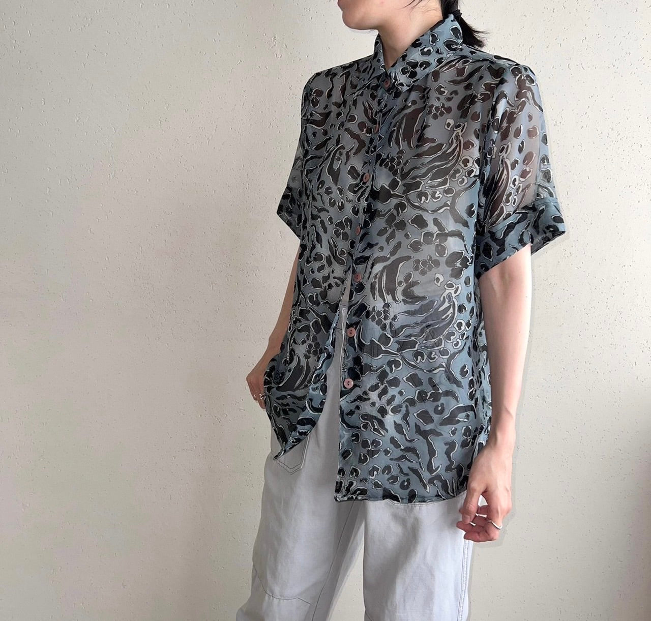 90s Sheer Pattern Printed Shirt