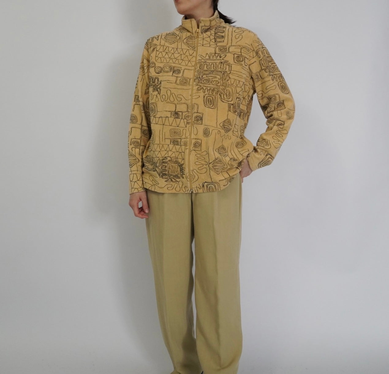 90s Abstract Printed Zip Top