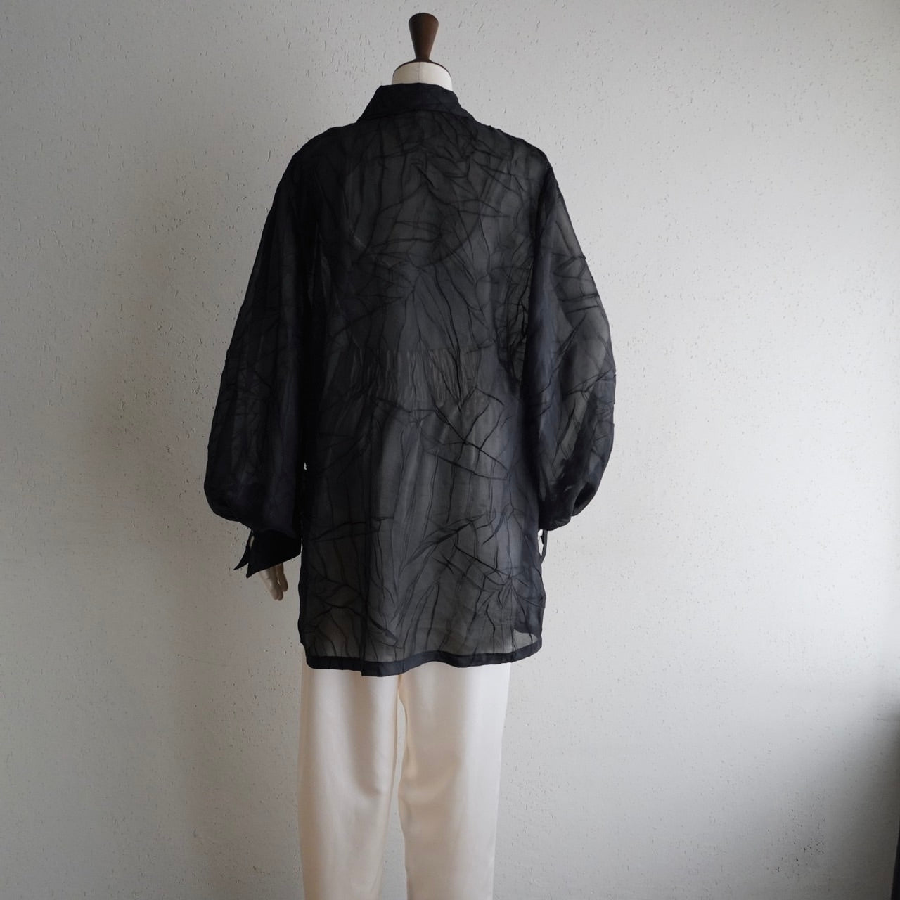 80s Black Sheer Design Shirt Dead Stock