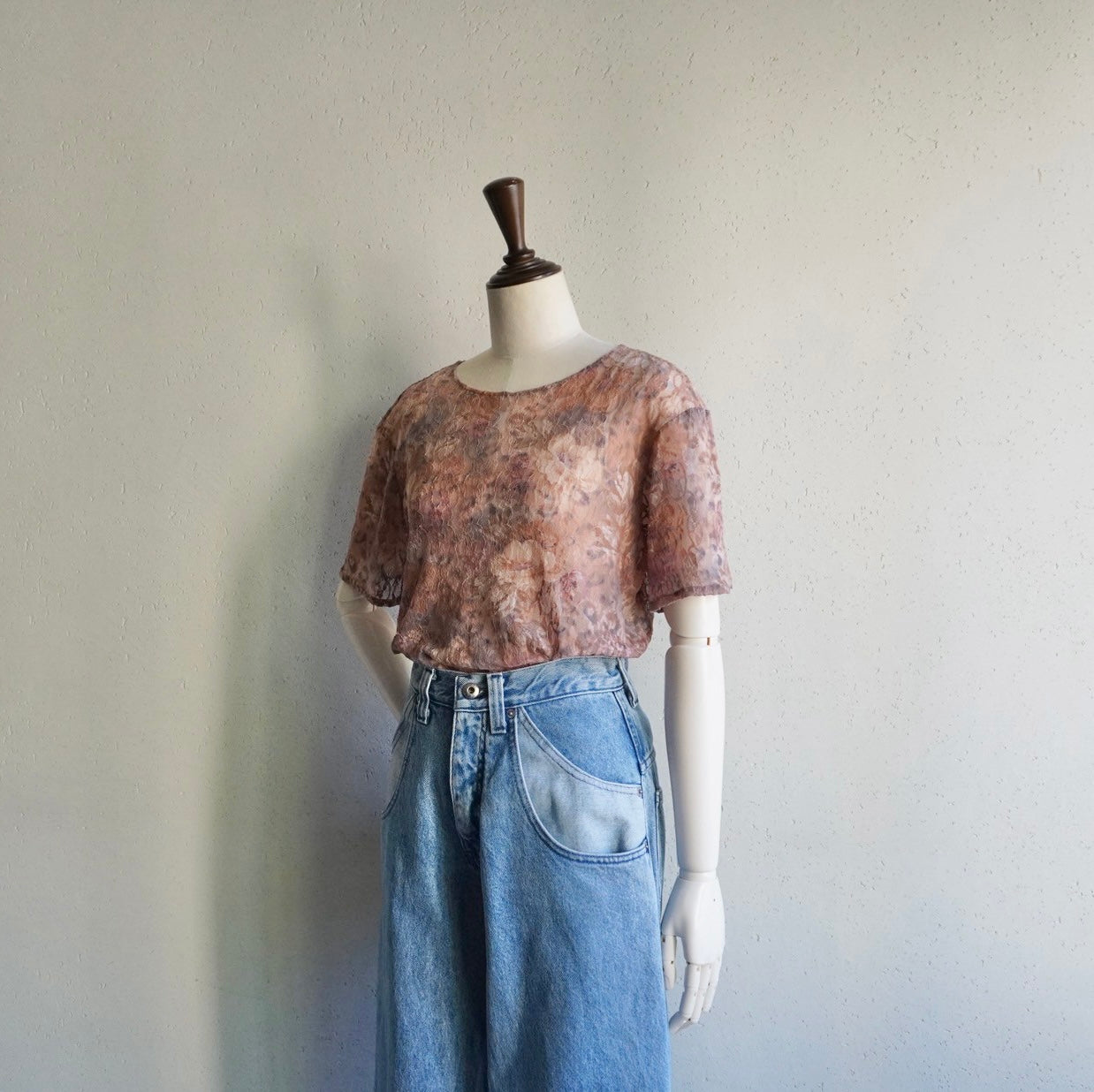 90s Lace Design Sheer Top