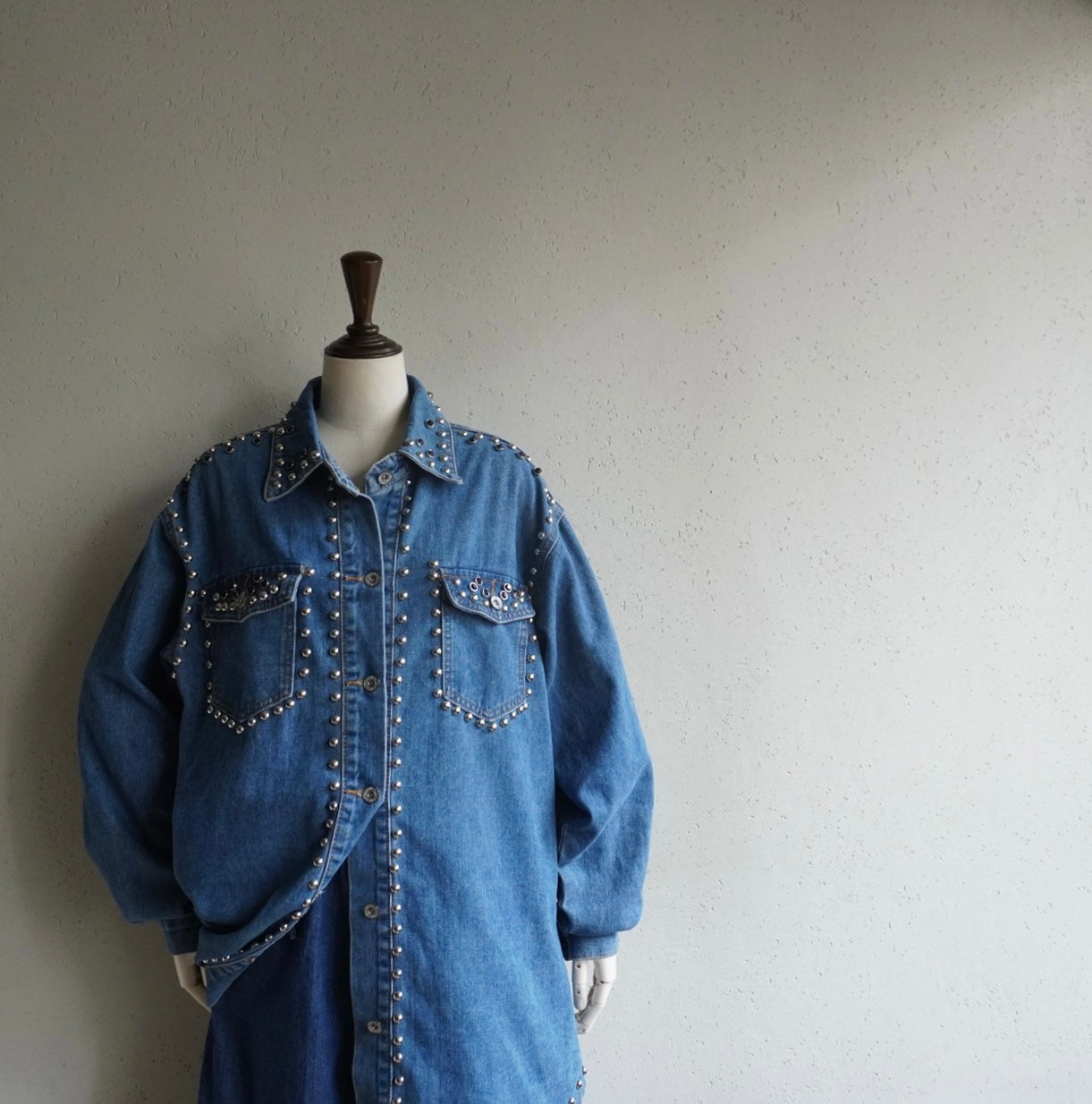 90s EURO Studs Design Denim Jacket,Shirt