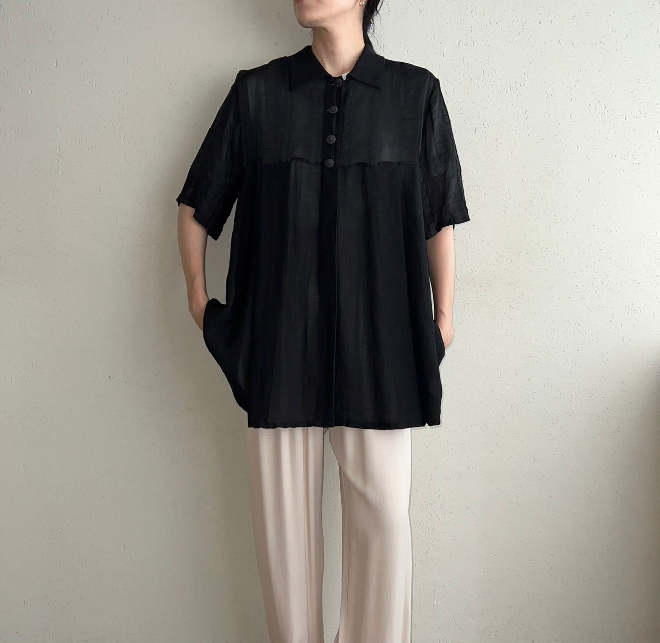 90s Black Sheer Shirt Made in Italy