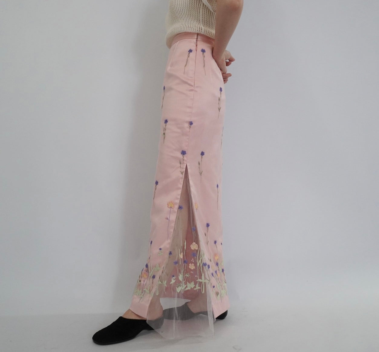 90s Embroidery Sheer Maxi Skirt