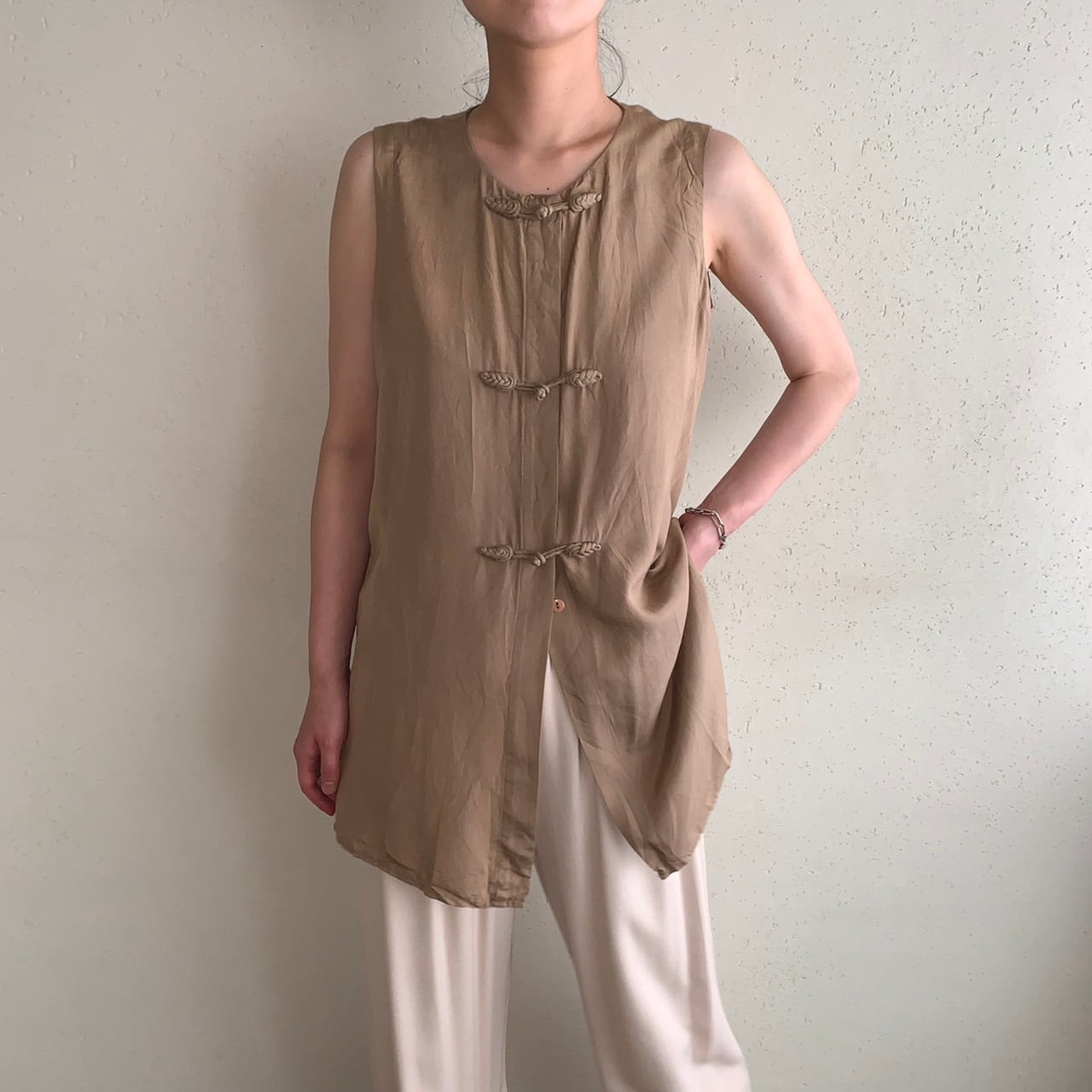 90s Silk Asian Design Blouse,Vest